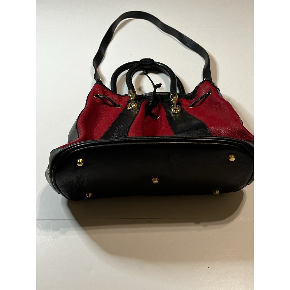 Valentina Carrano Red / Black Leather Bucket Bag Crossbody Purse - Picture 3 of 9